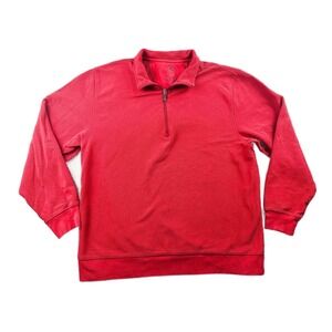 Izod Pullover Men L Red Classic 1/4 Zip Cotton Mock Neck Collared Outdoor Preppy